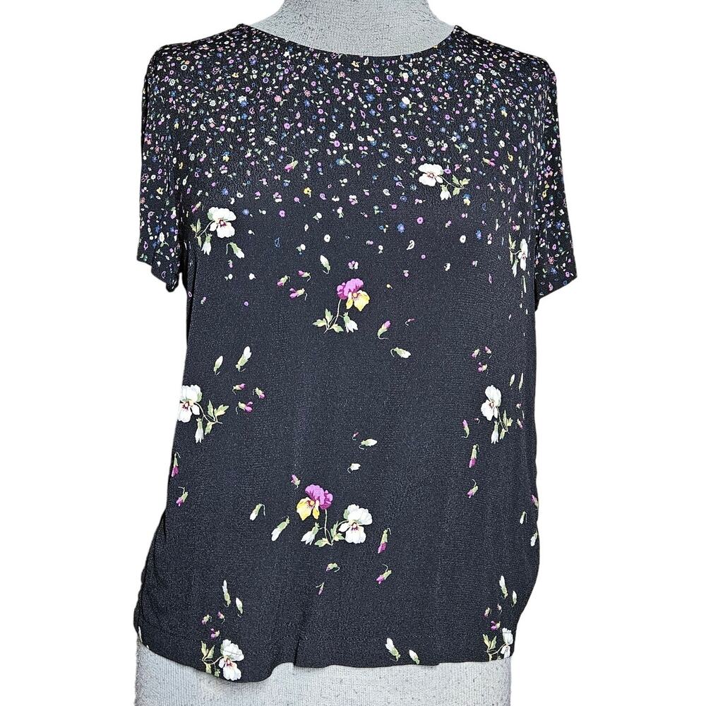 Jack Willis Black Floral Print Short Sleeve Blouse Size Small 4